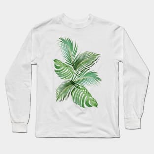 Tropical Palm Fern Monstera Leaves Long Sleeve T-Shirt